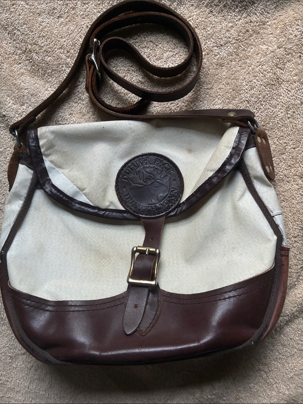Duluth Pack Canvas and Brown Leather Crossbody Bag with Buckle Detail